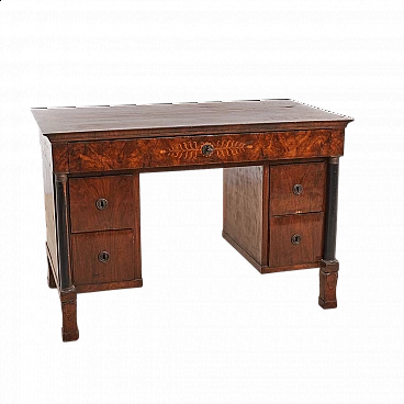 Empire-style panelled and inlaid wooden center desk, 19th century