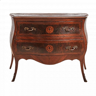 Two-drawer wooden moved dresser with inlay decoration, 19th century