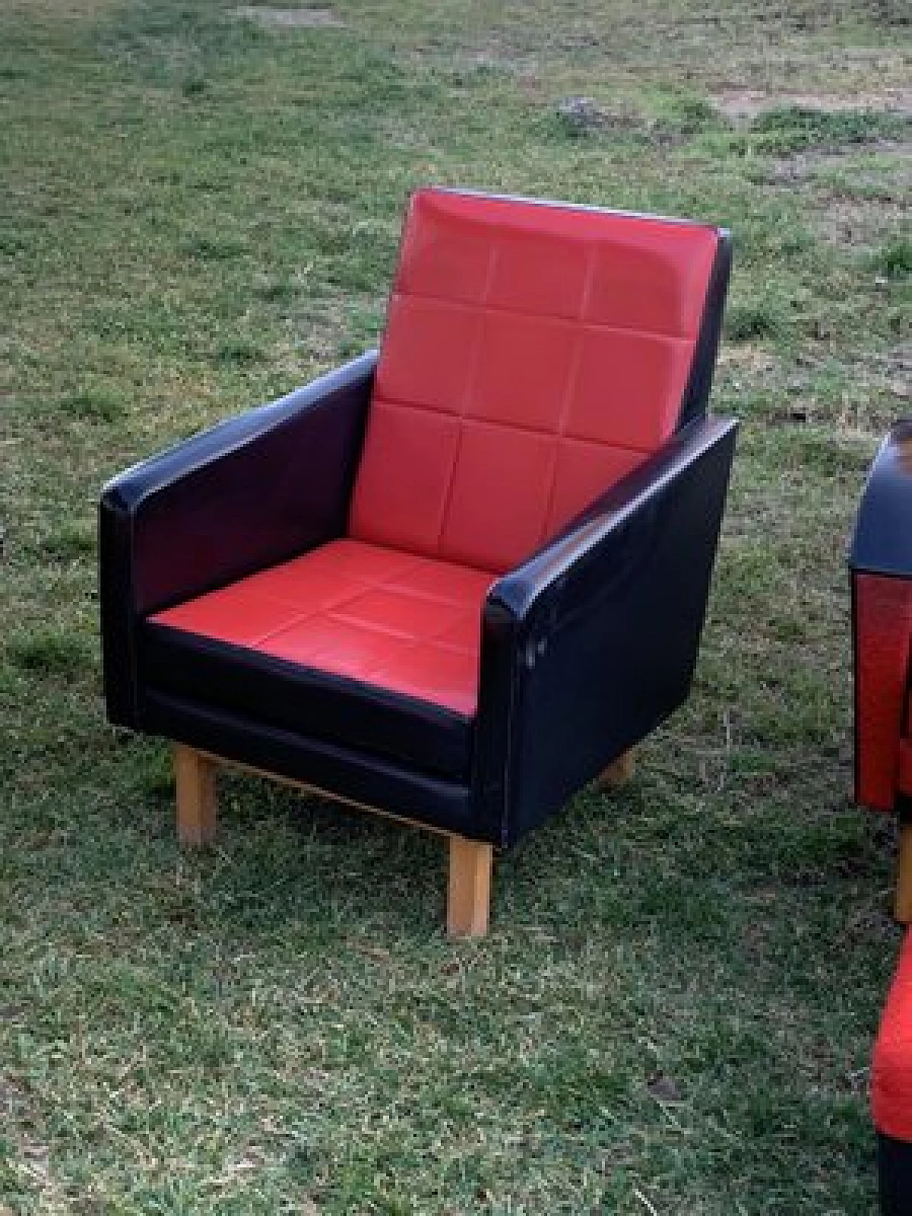 3 Armchairs and pair of footstools, 1960s 4