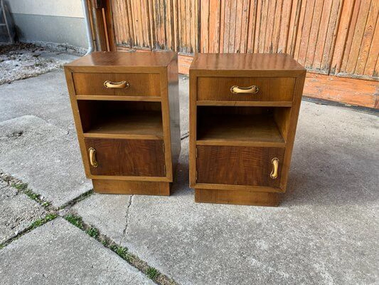 Pair of Art Deco bedside tables with three compartments, 1930s 1