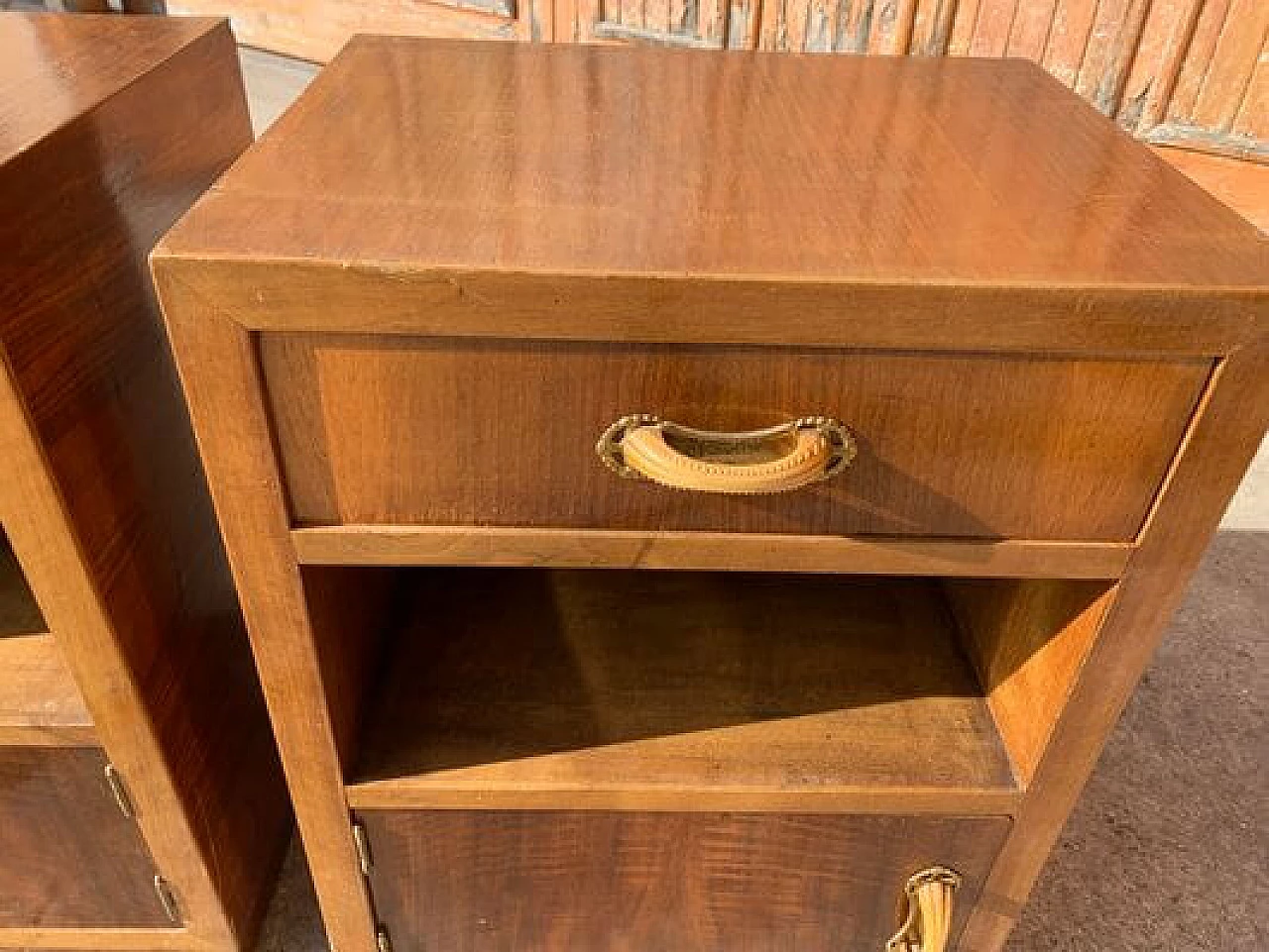 Pair of Art Deco bedside tables with three compartments, 1930s 6