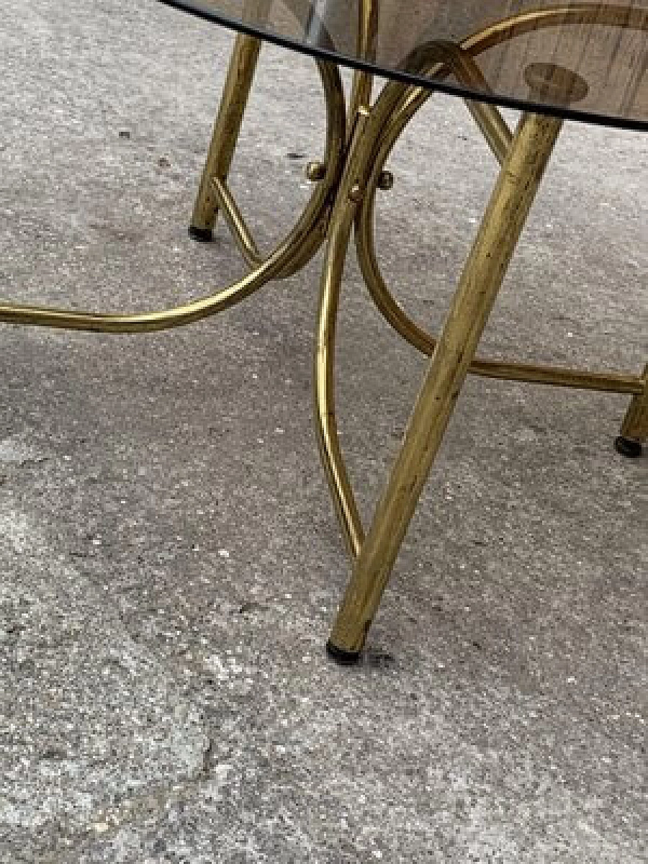 Round brass side table with glass top, 1970s 2