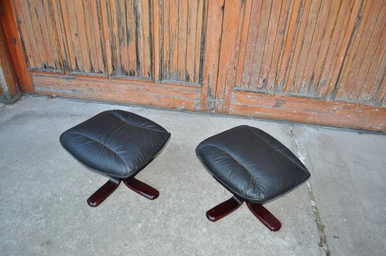 Pair of wood and leather footstools, 1970s 2