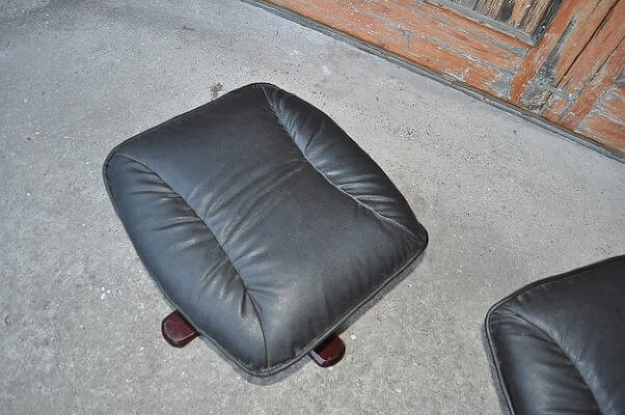 Pair of wood and leather footstools, 1970s 3