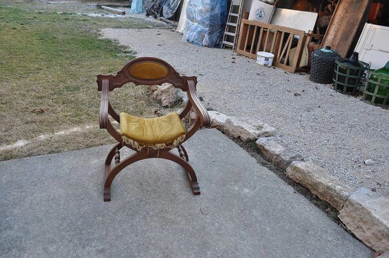 Renaissance style Savonarola chair in beechwood, 1950s 1