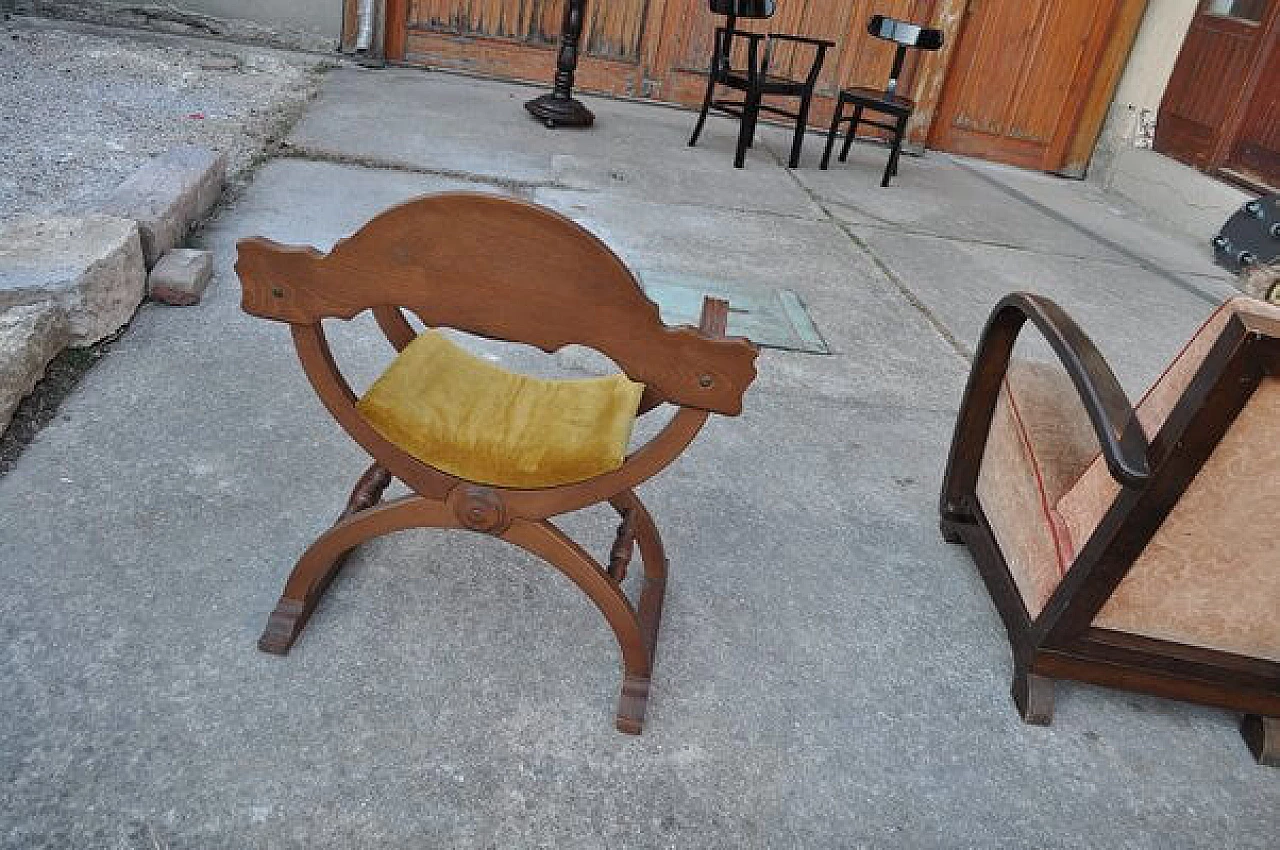 Renaissance style Savonarola chair in beechwood, 1950s 4