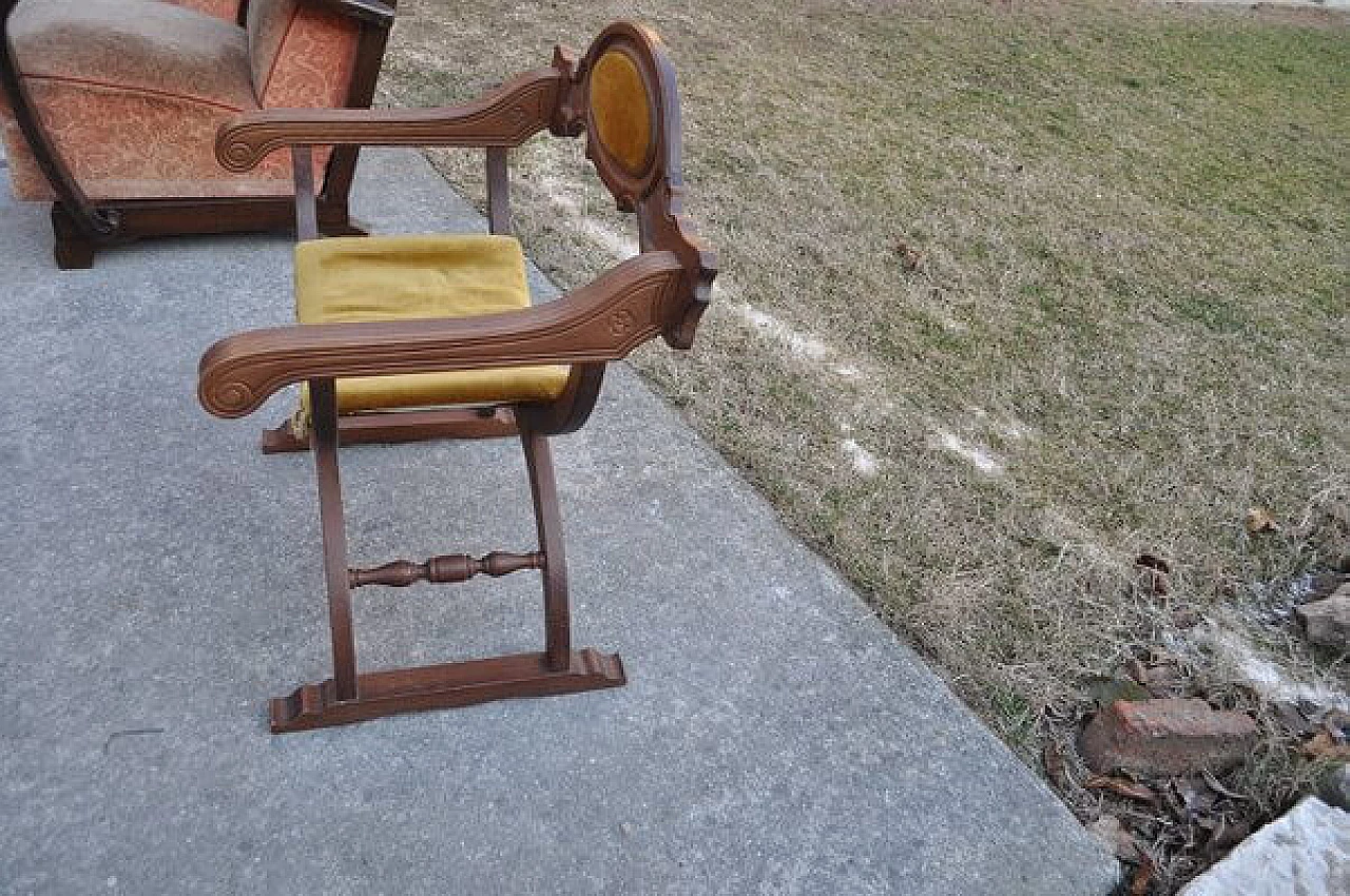 Renaissance style Savonarola chair in beechwood, 1950s 5