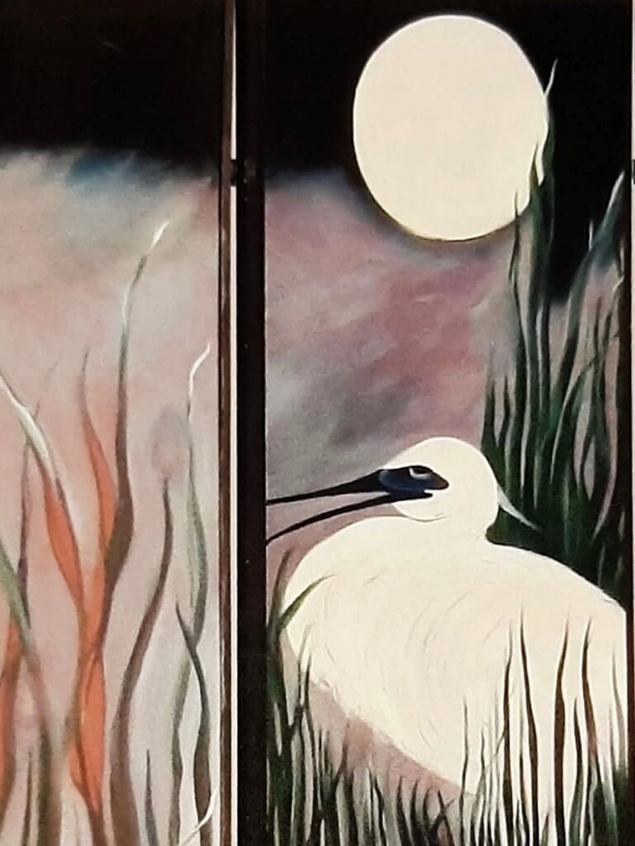 Three-panel screen with heron 3