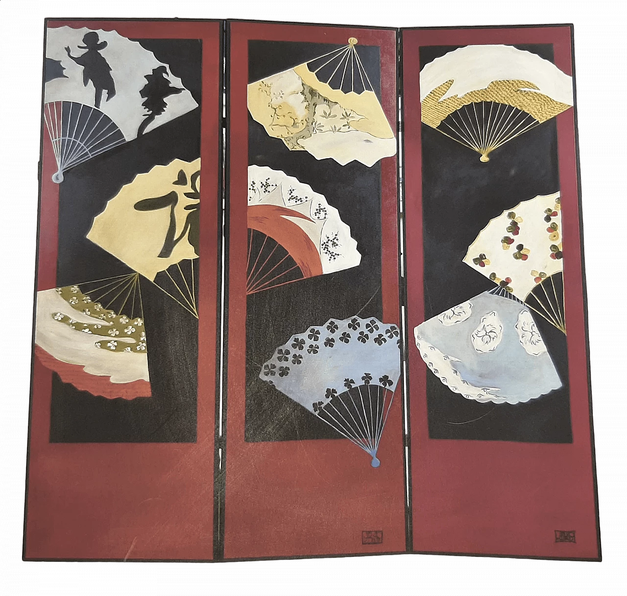 Three-panel screen with fans 4