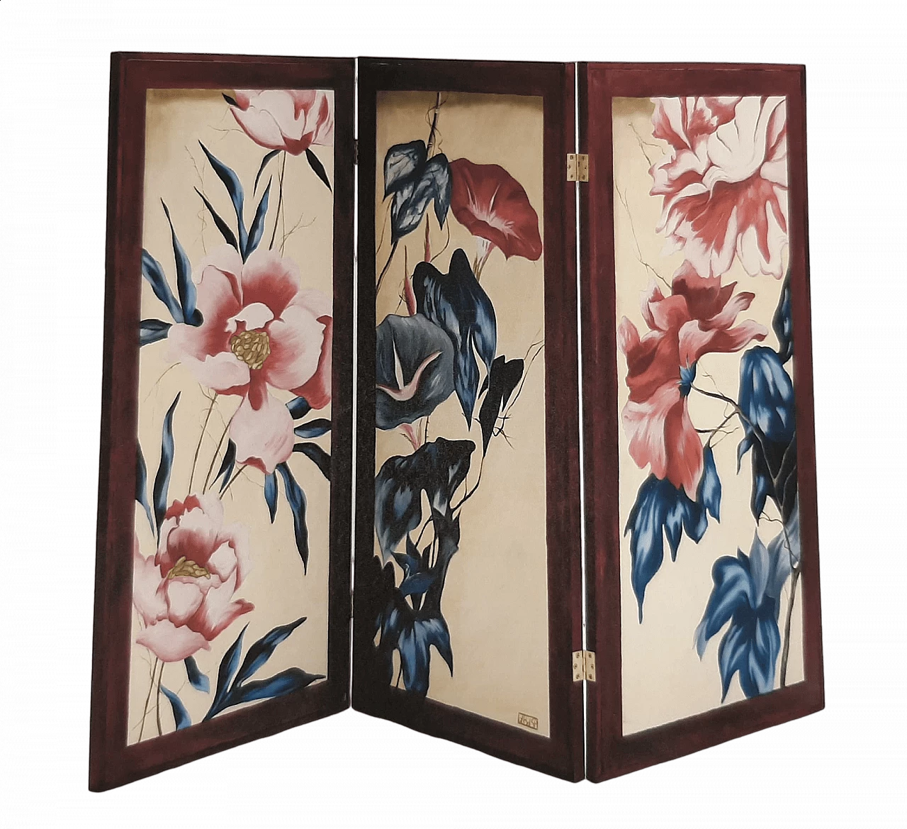 Three-panel screen with flowers 4