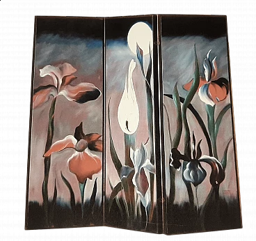 Three-panel screen with irises