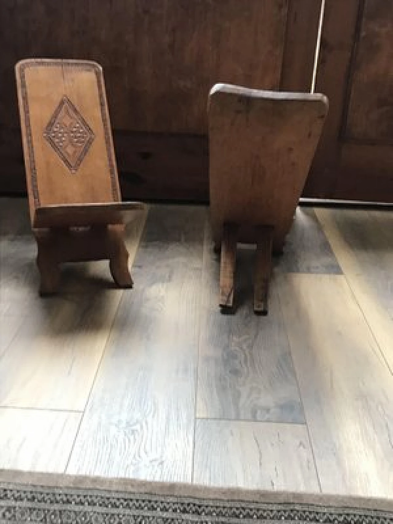 Pair of hand carved wooden chairs, 1960s 2