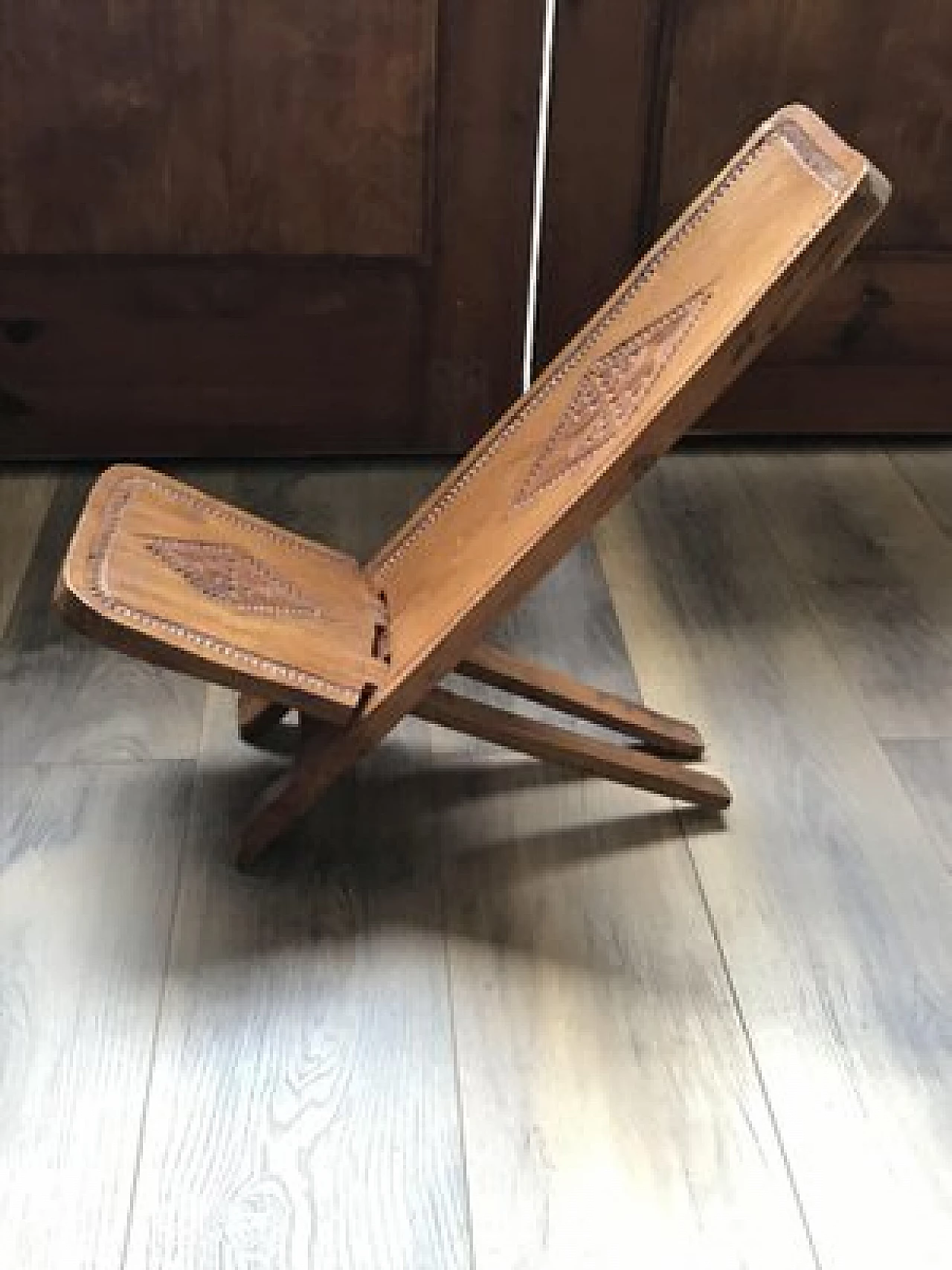 Pair of hand carved wooden chairs, 1960s 3