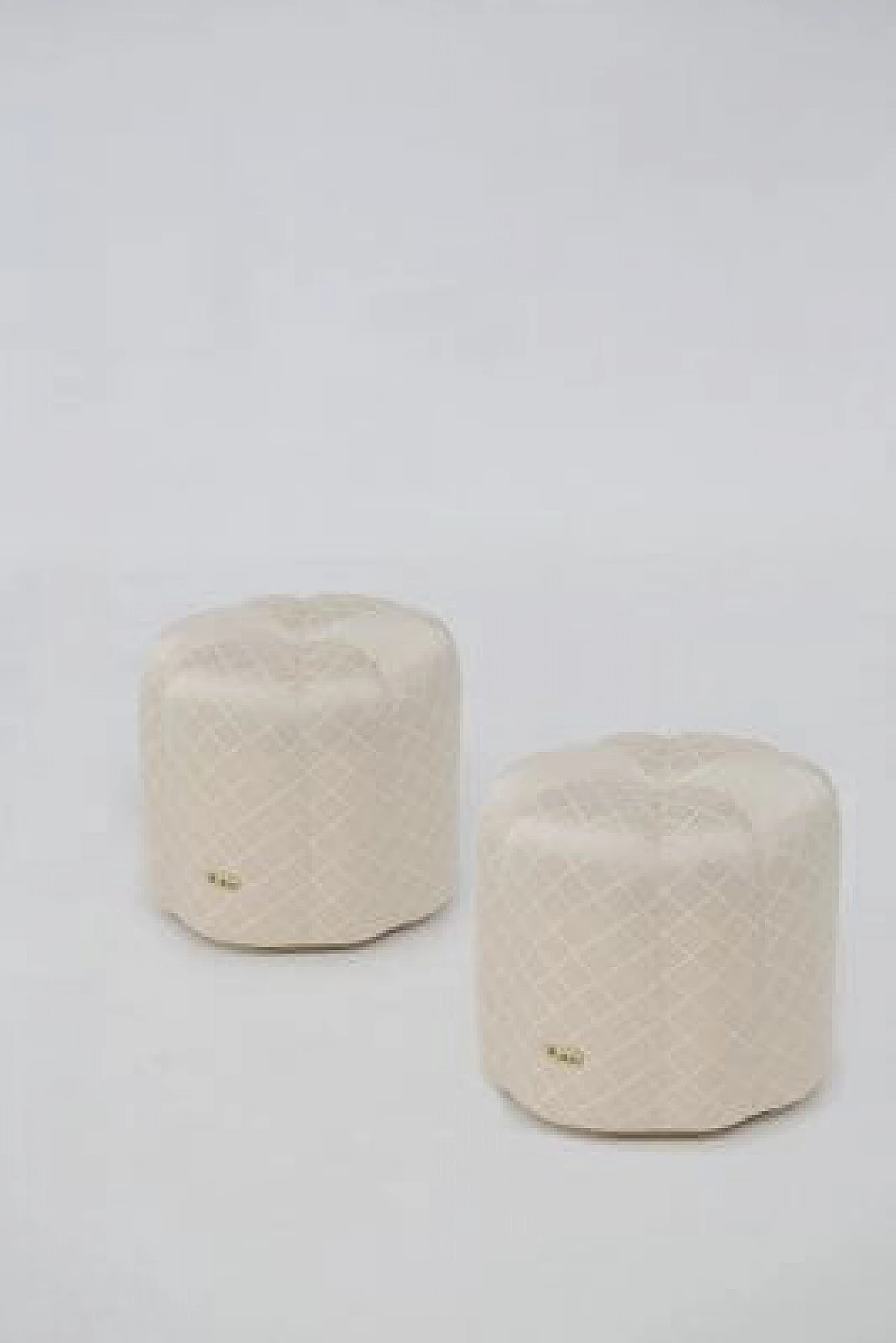 Pair of white poufs by Alain Delon for Maison Jansen, 1970s 1