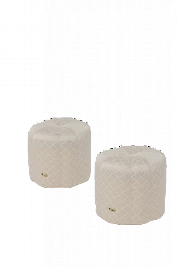 Pair of white poufs by Alain Delon for Maison Jansen, 1970s