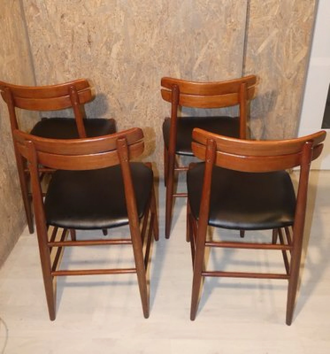 4 Chairs in skai and rosewood, 1950s 10