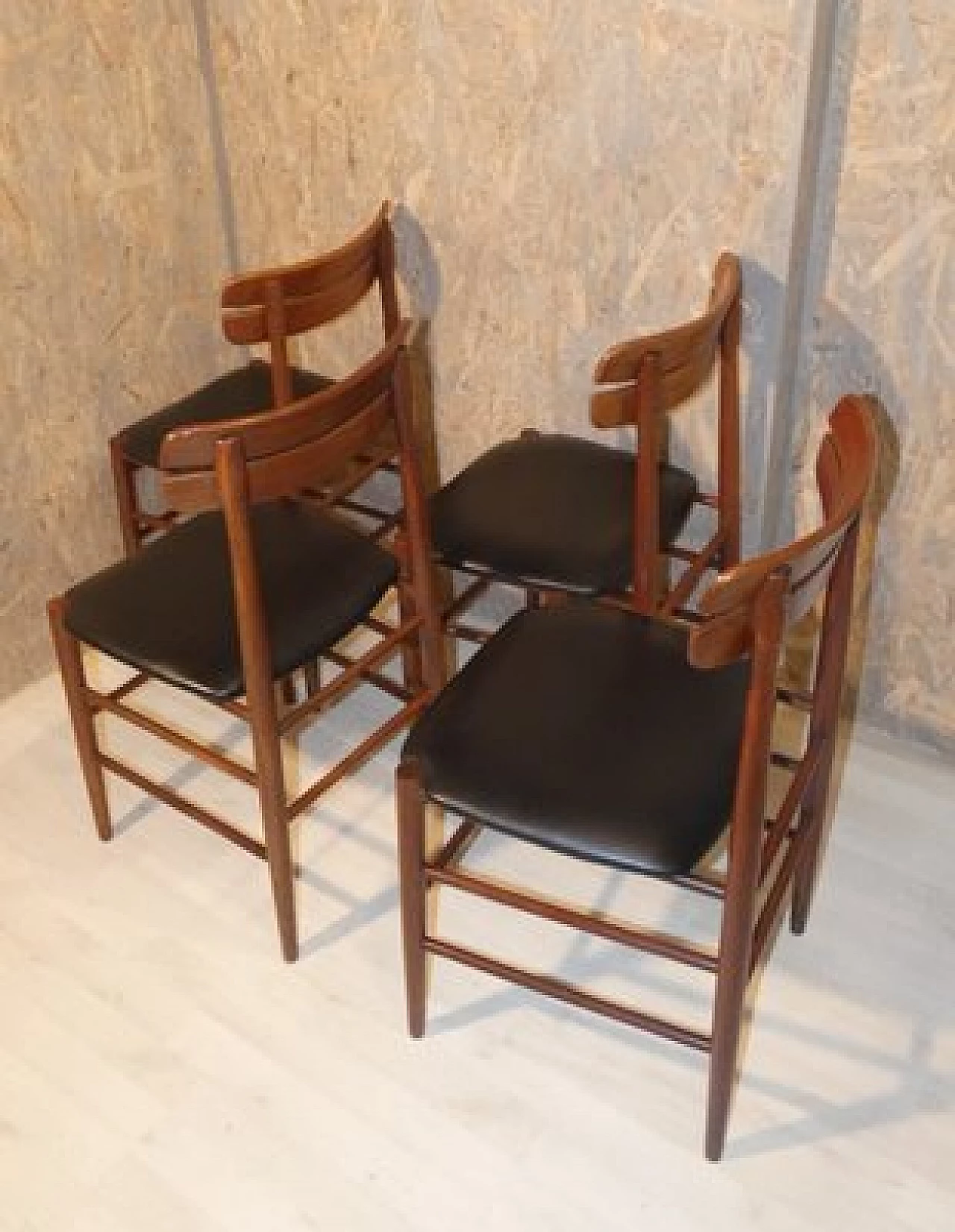 4 Chairs in skai and rosewood, 1950s 11