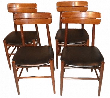 4 Chairs in skai and rosewood, 1950s