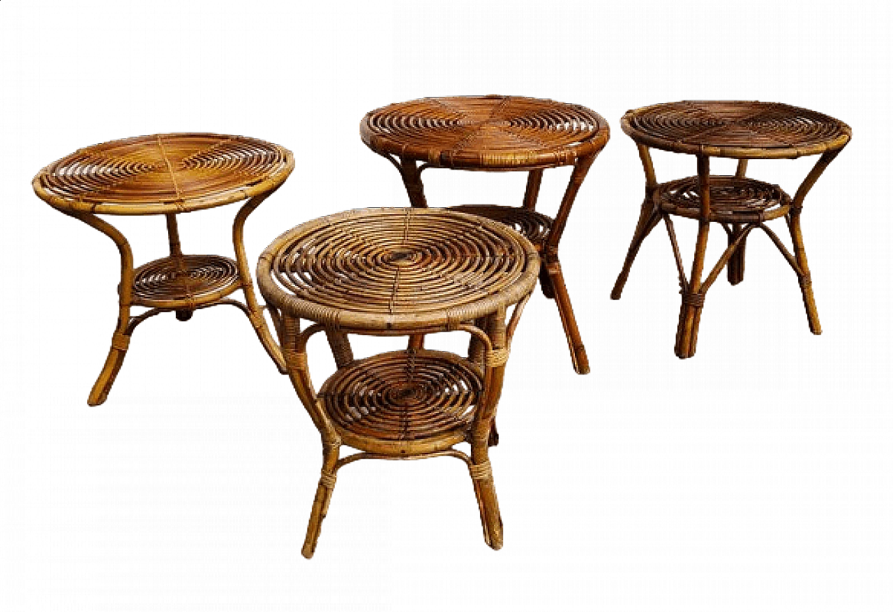 4 Round wicker side tables, 1950s 3