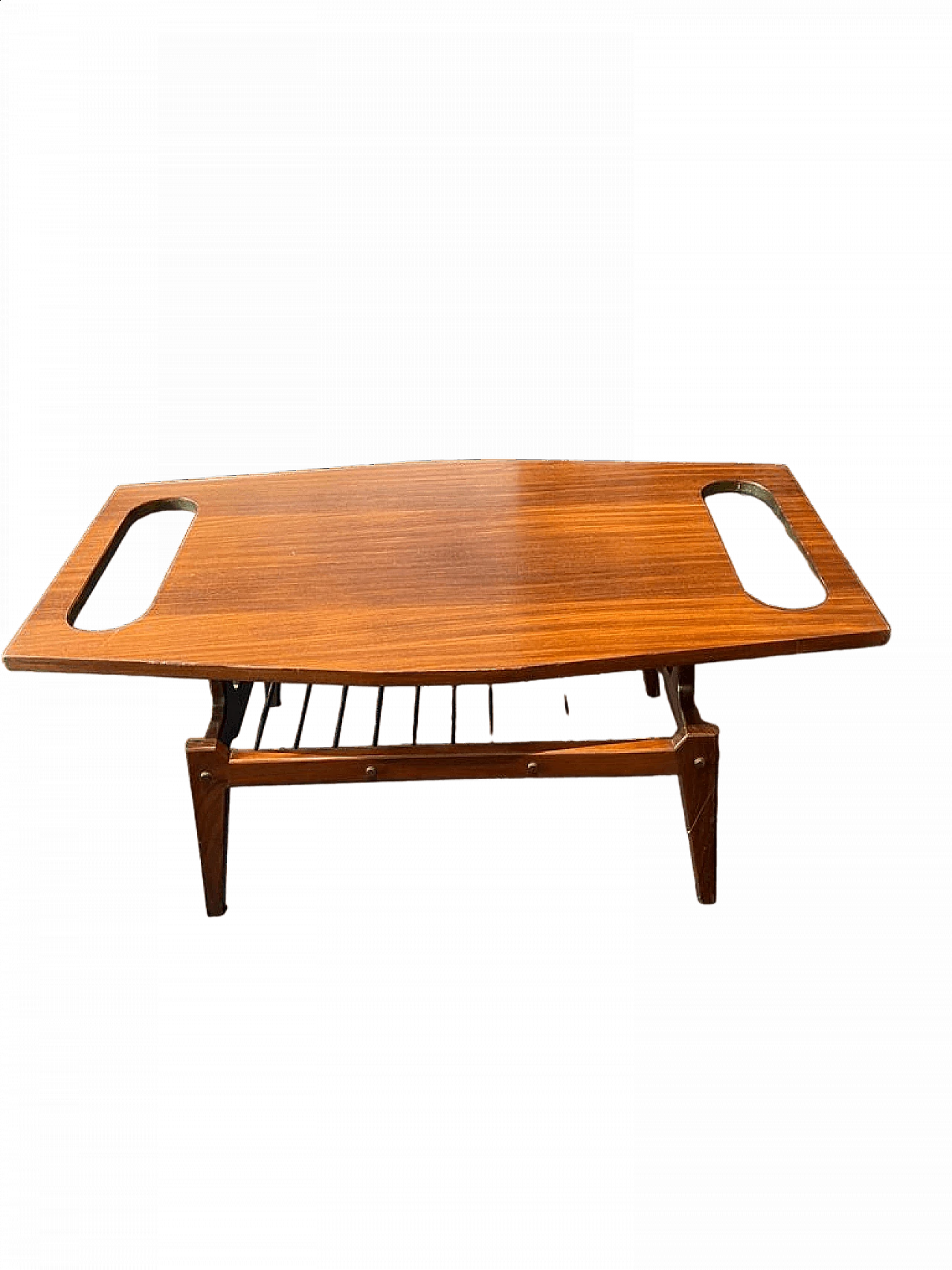 Wooden side table with magazine rack shelf, 1970s 5