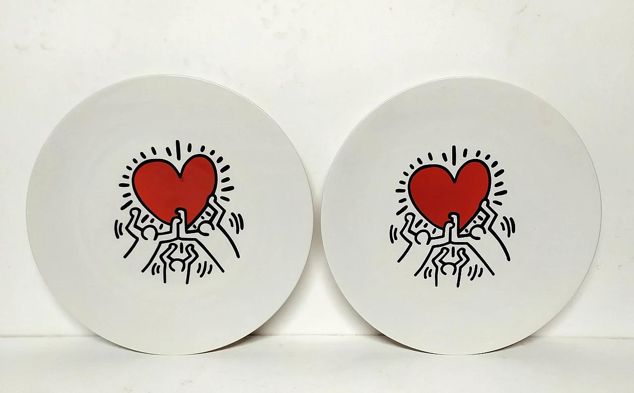 Coppia di piatti in ceramica di Keith Haring, anni '90 3