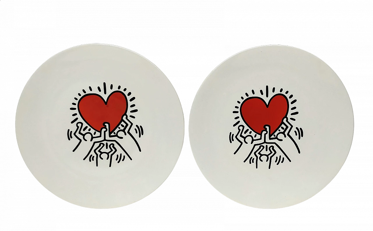 Coppia di piatti in ceramica di Keith Haring, anni '90 7