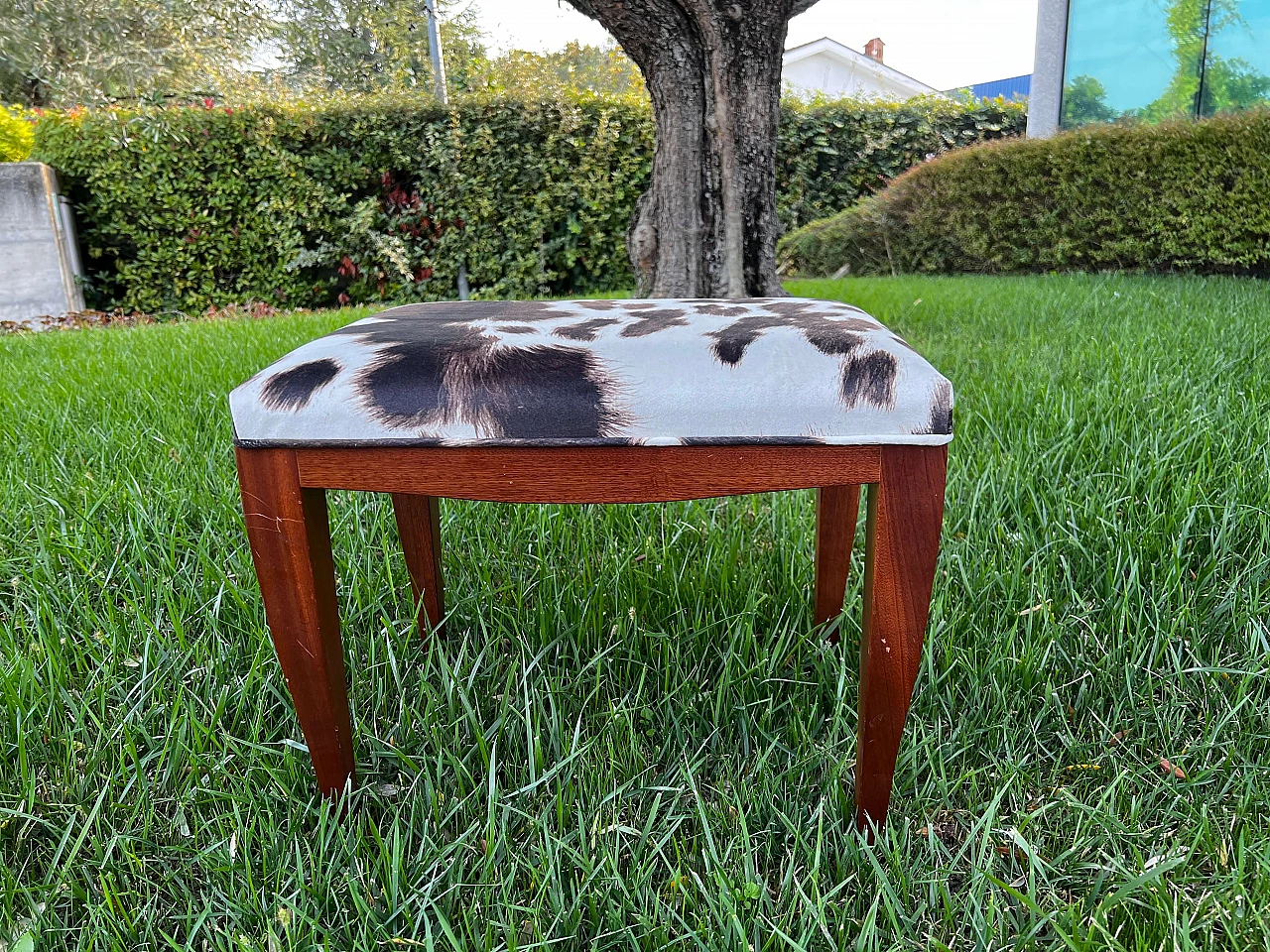 Wooden stool with spotted upholstered cushion, 1990s 2