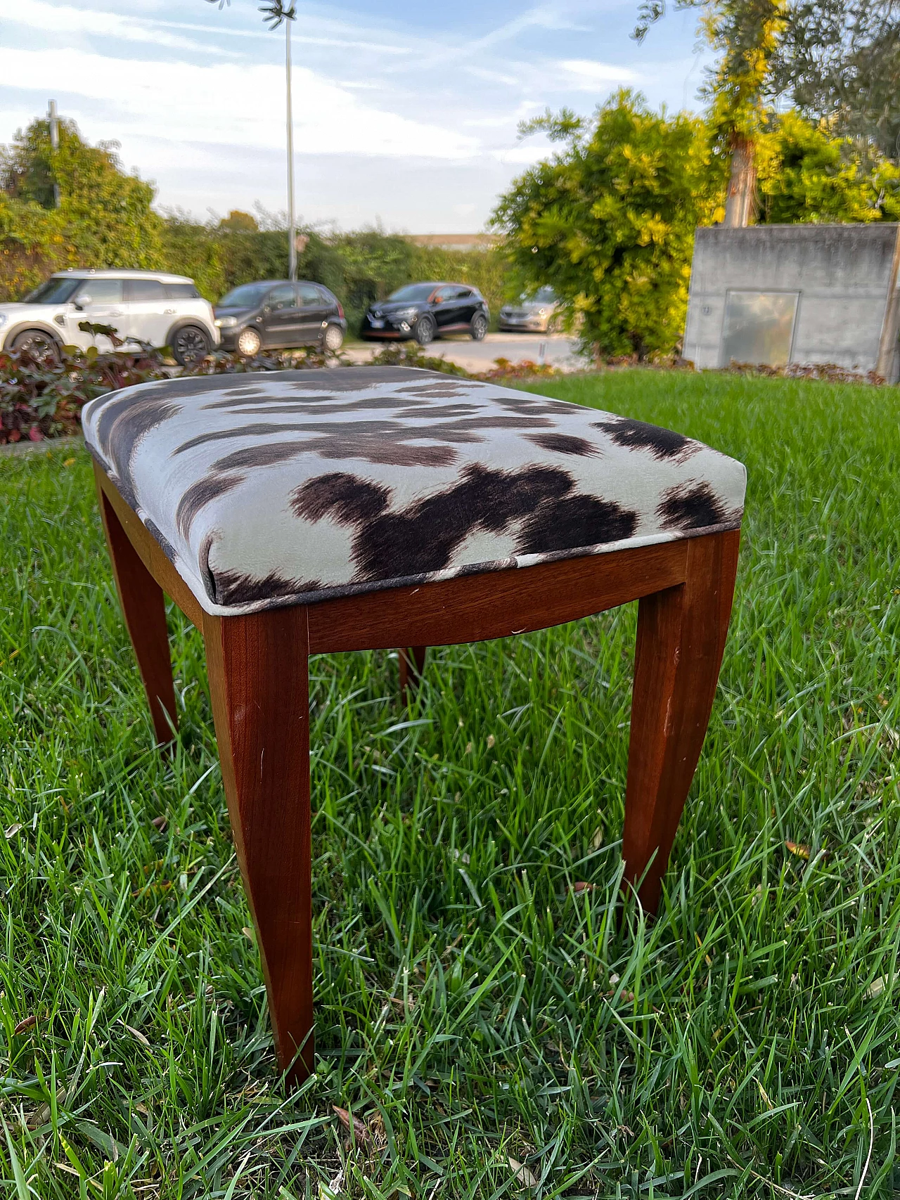 Wooden stool with spotted upholstered cushion, 1990s 5