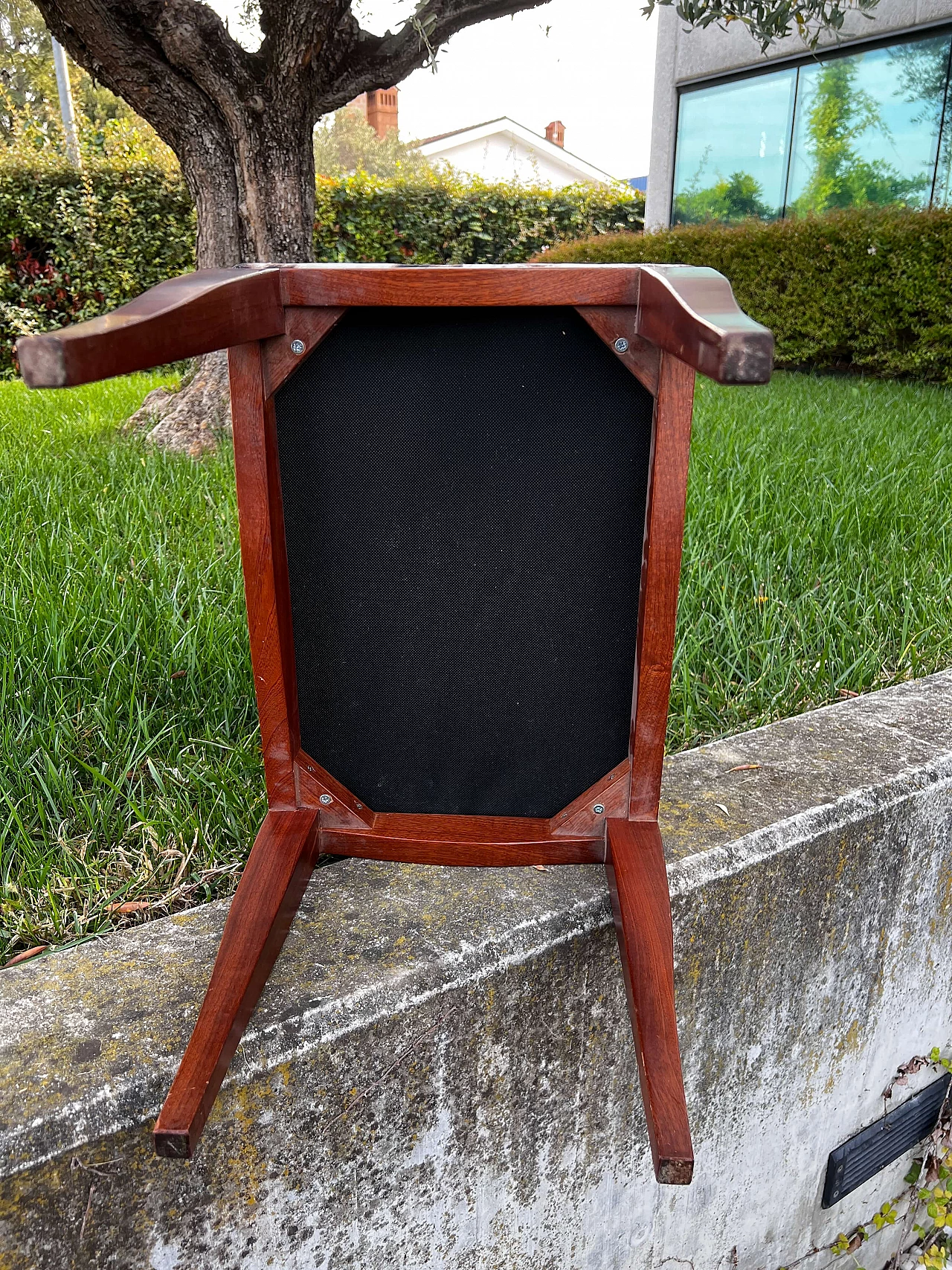 Wooden stool with spotted upholstered cushion, 1990s 6