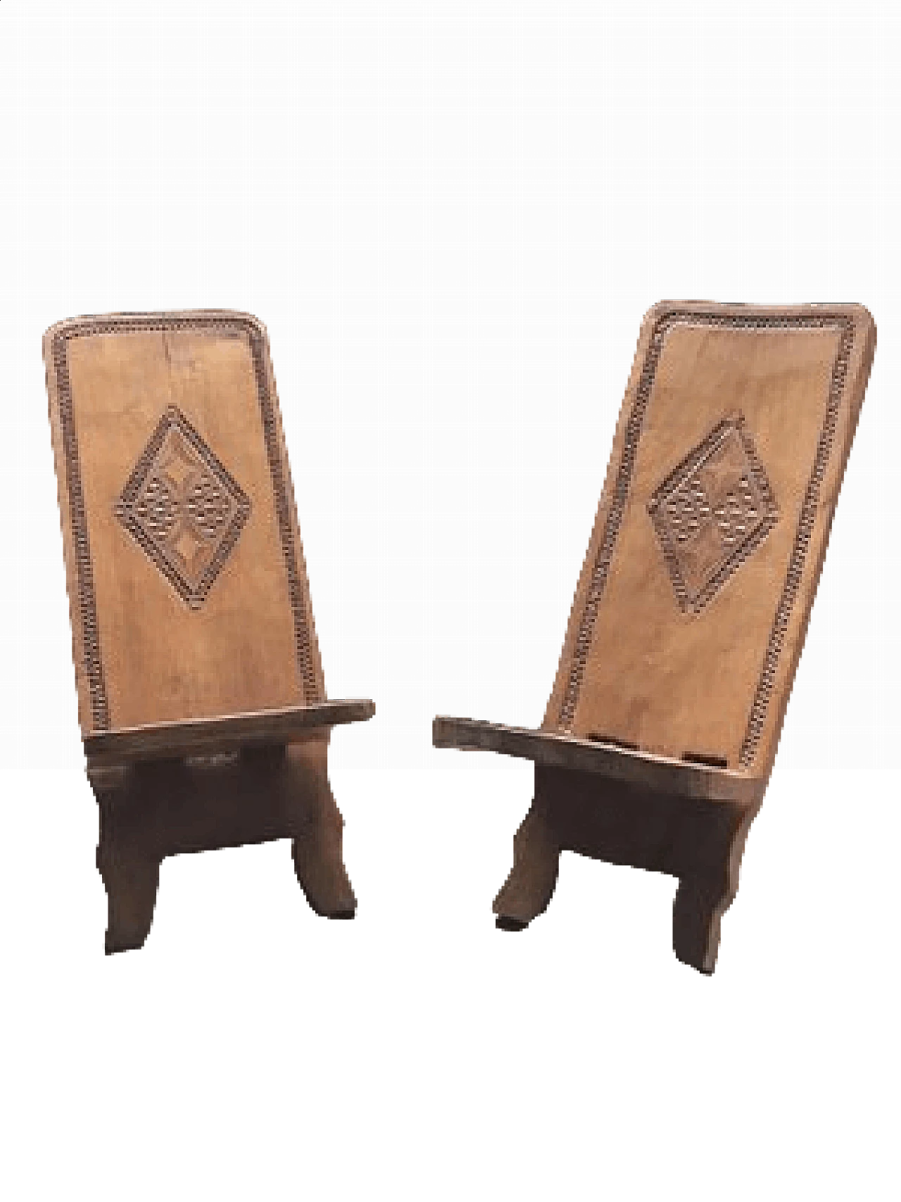 Pair of hand carved wooden chairs, 1960s 8