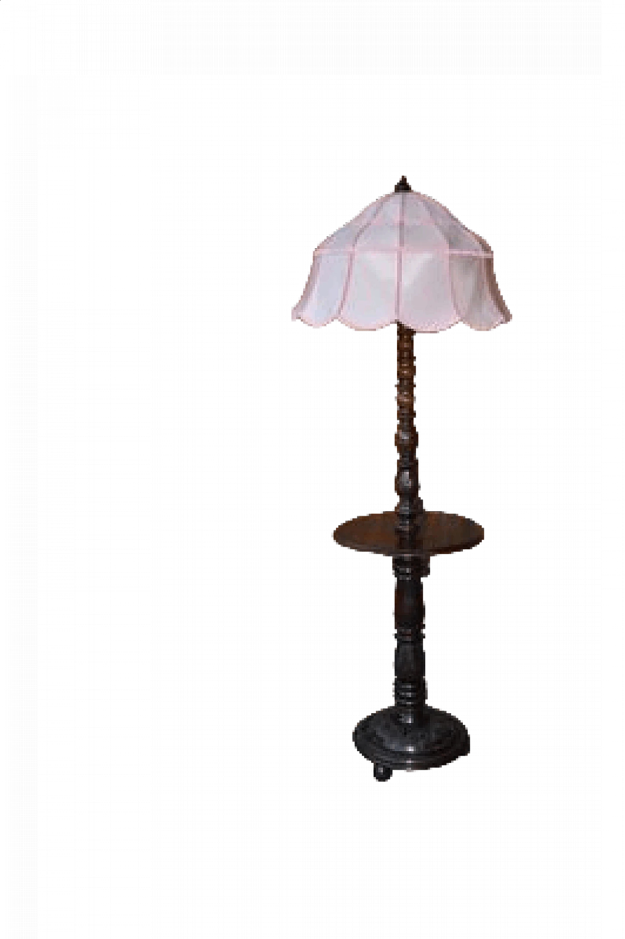 Wooden floor lamp with pink lampshade, early 20th century 6