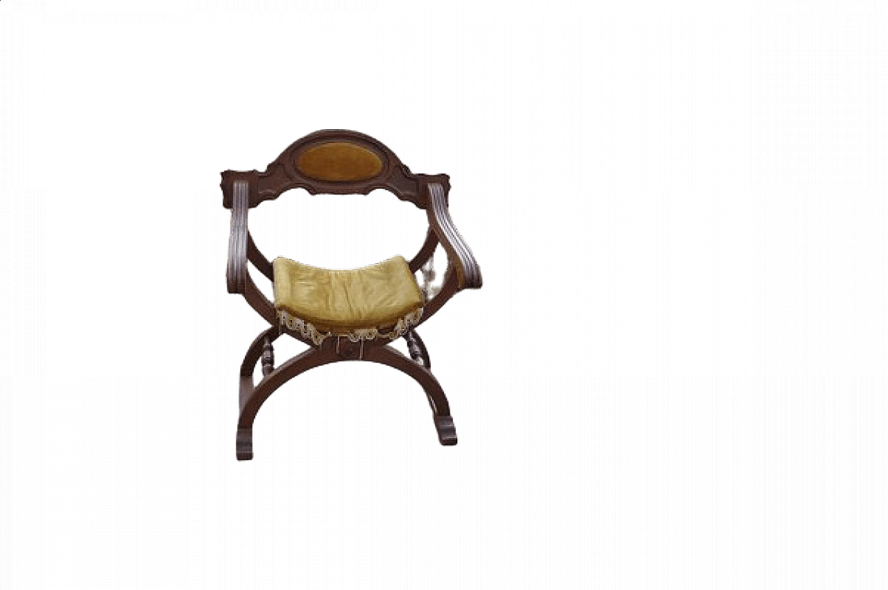 Renaissance style Savonarola chair in beechwood, 1950s 7