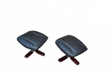 Pair of wood and leather footstools, 1970s