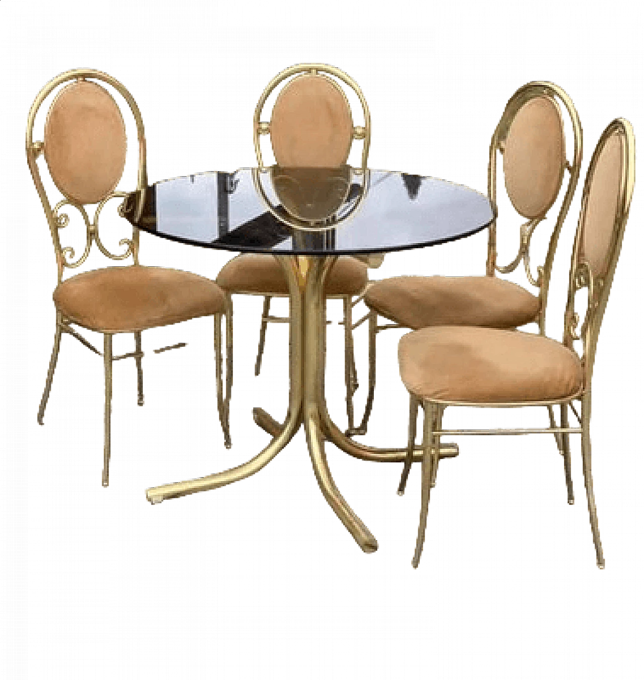 4 Chairs and table in brass by Paolo Salice, 1970s 7