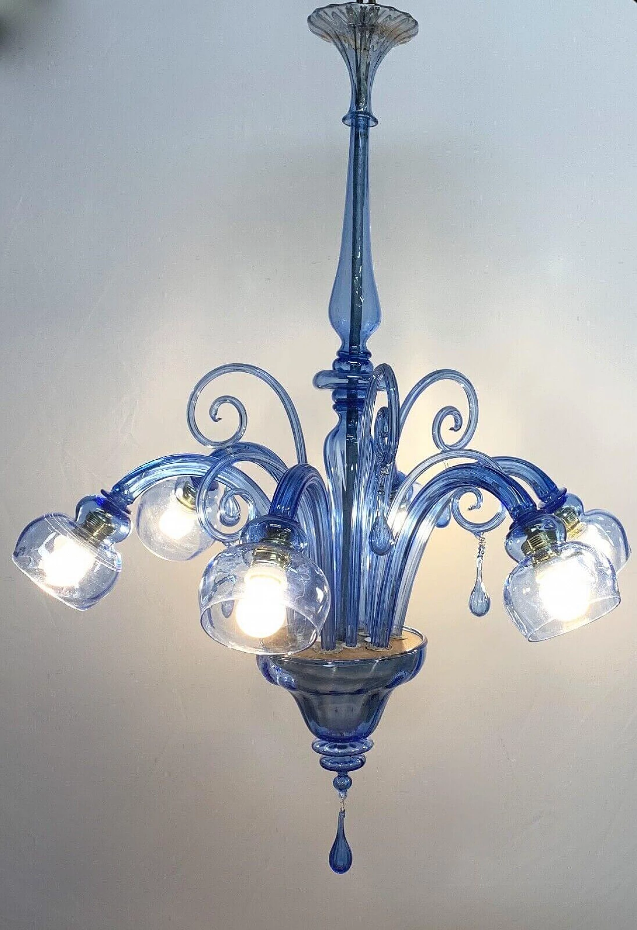 Blue glass chandelier attributed to Venini, 1930s 1