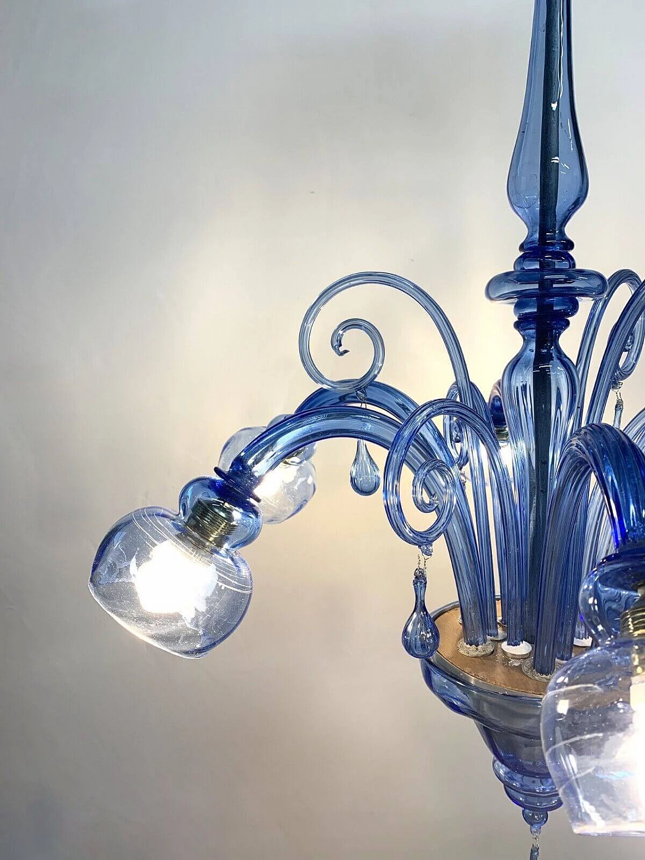 Blue glass chandelier attributed to Venini, 1930s 3