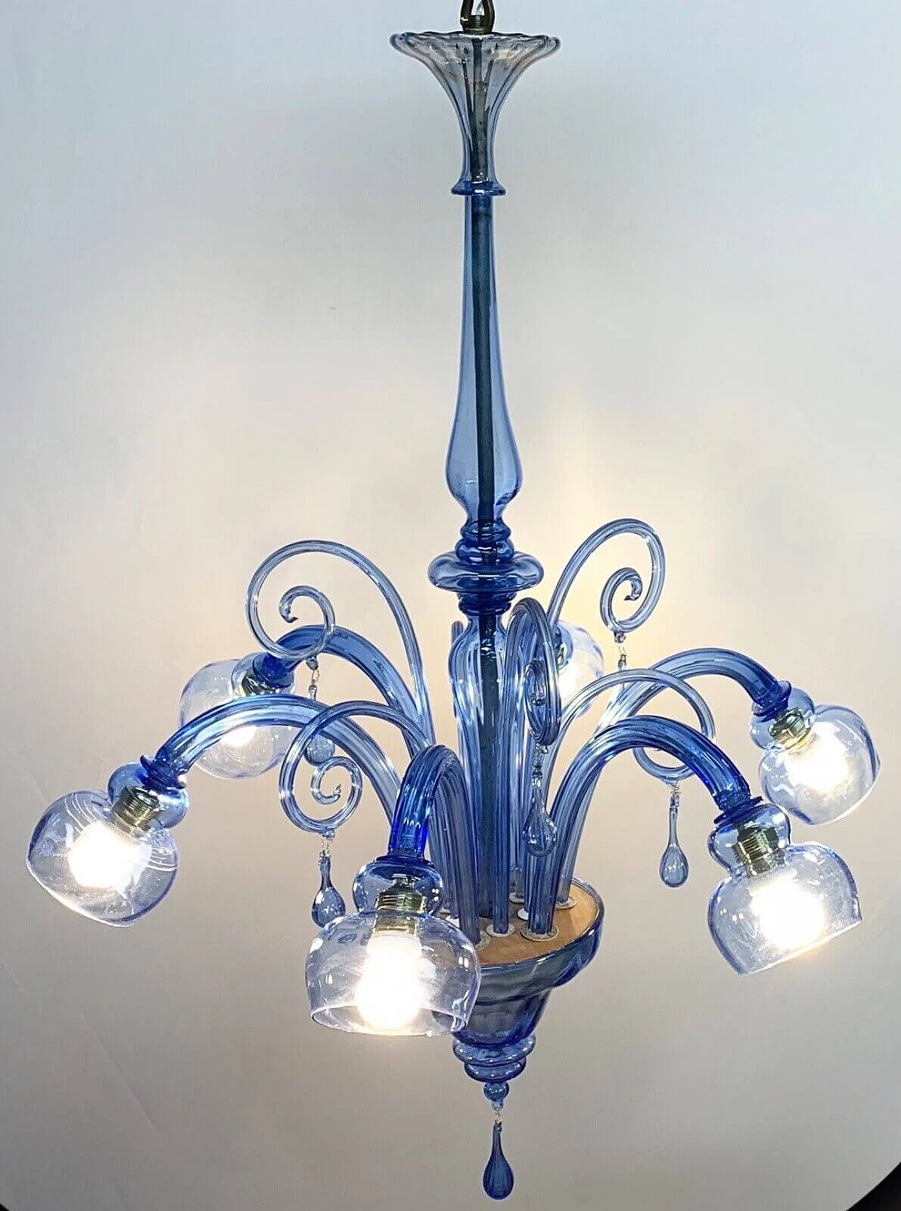 Blue glass chandelier attributed to Venini, 1930s 4