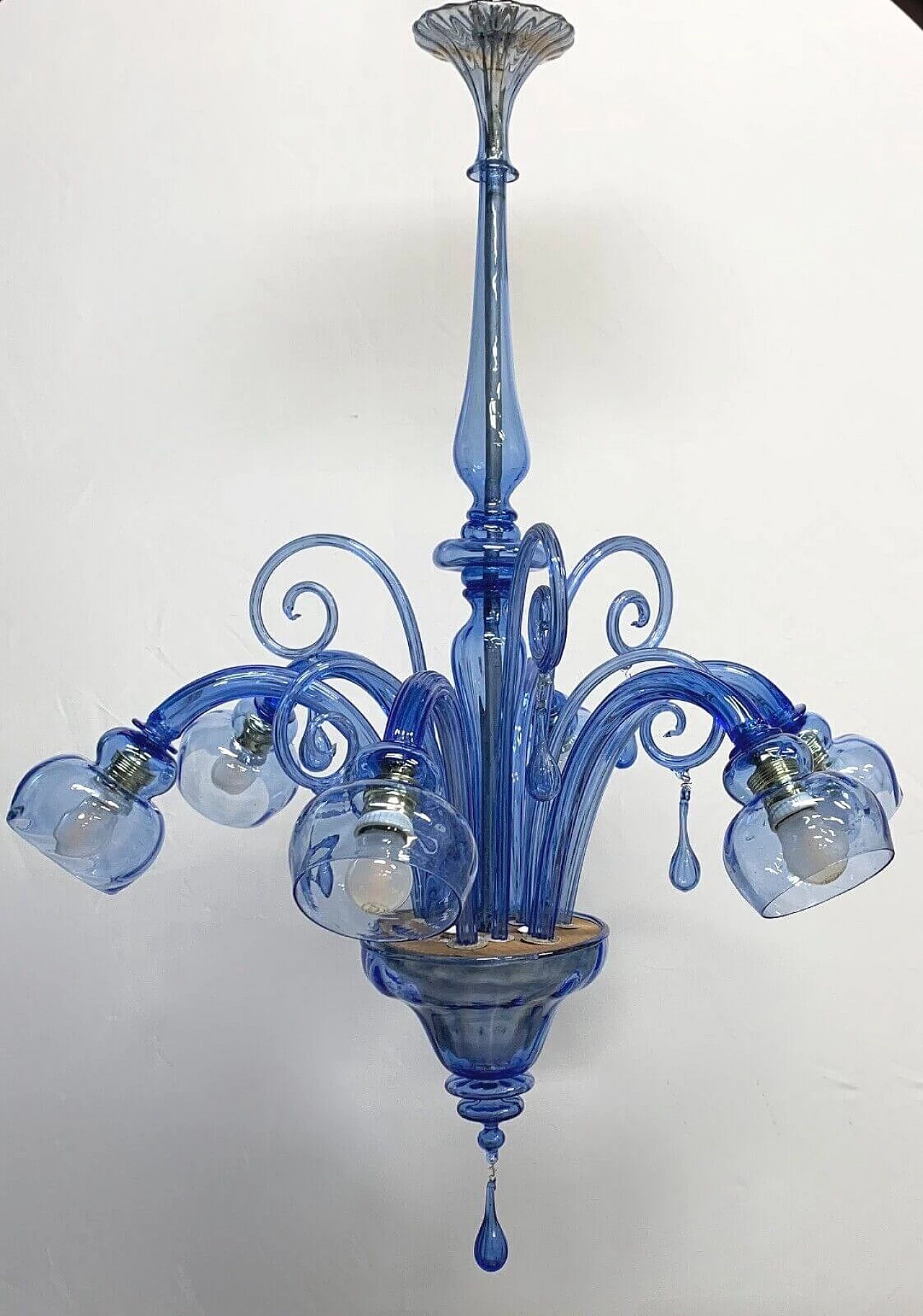 Blue glass chandelier attributed to Venini, 1930s 6