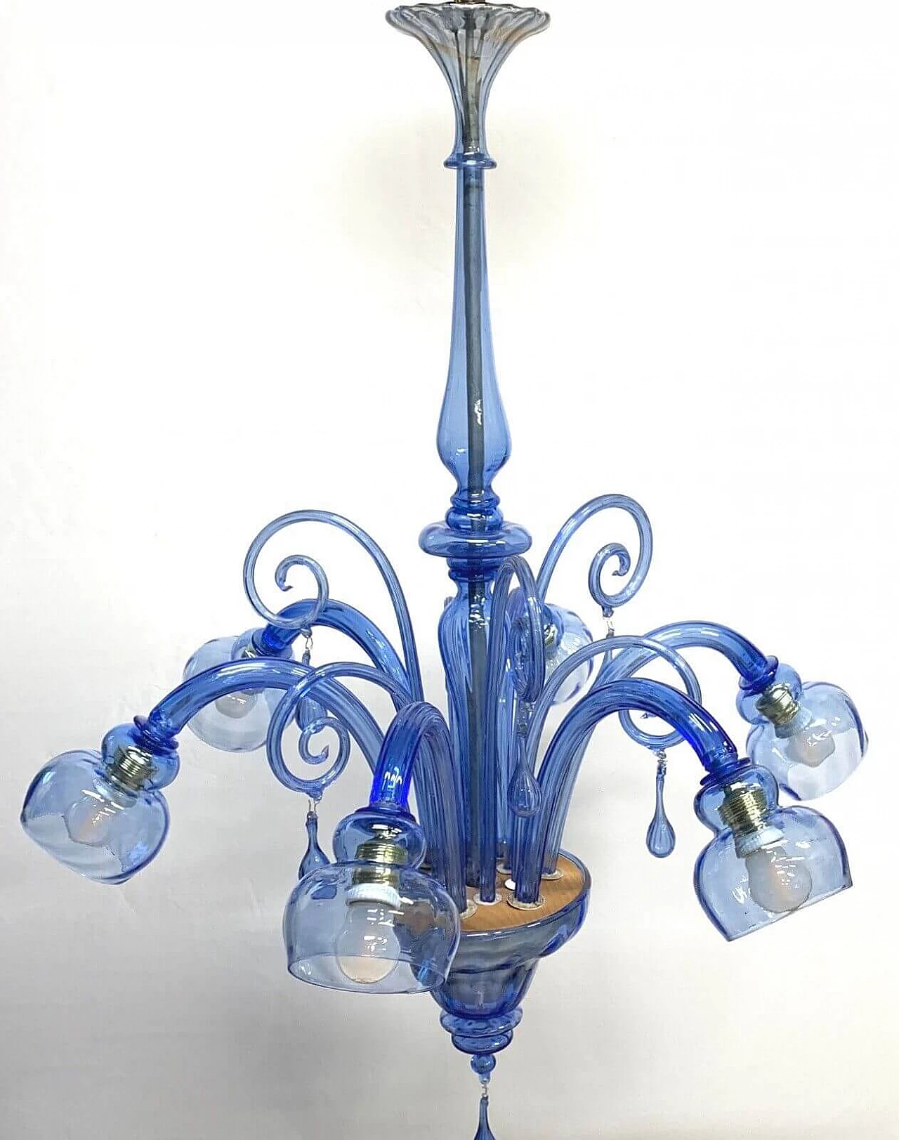 Blue glass chandelier attributed to Venini, 1930s 7