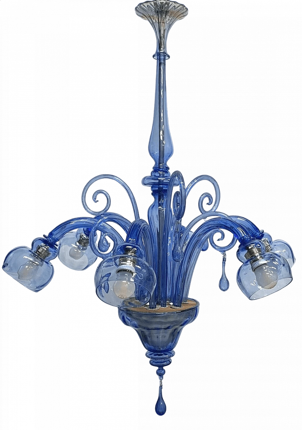 Blue glass chandelier attributed to Venini, 1930s 8
