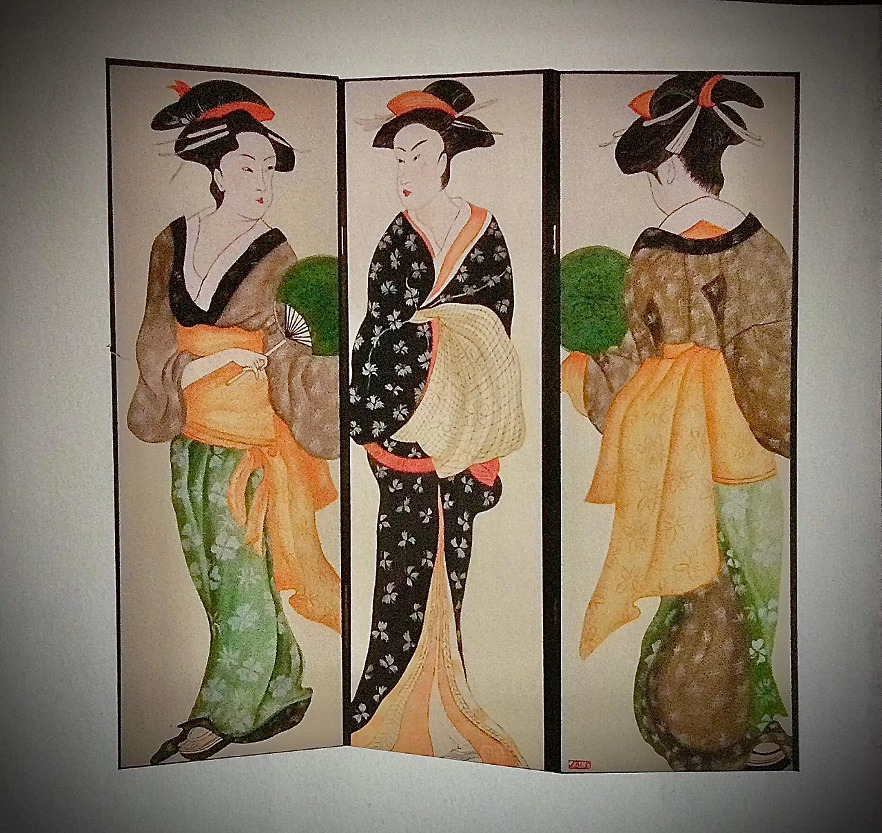 Three-door screen with painted geishas 1