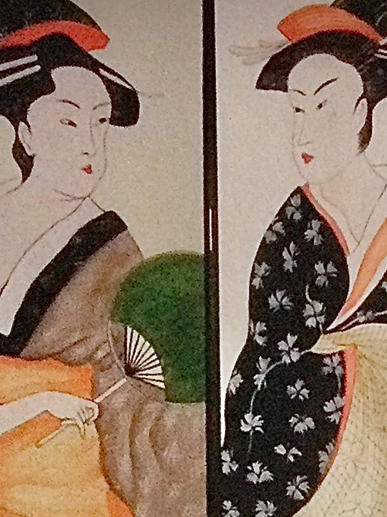 Three-door screen with painted geishas 3