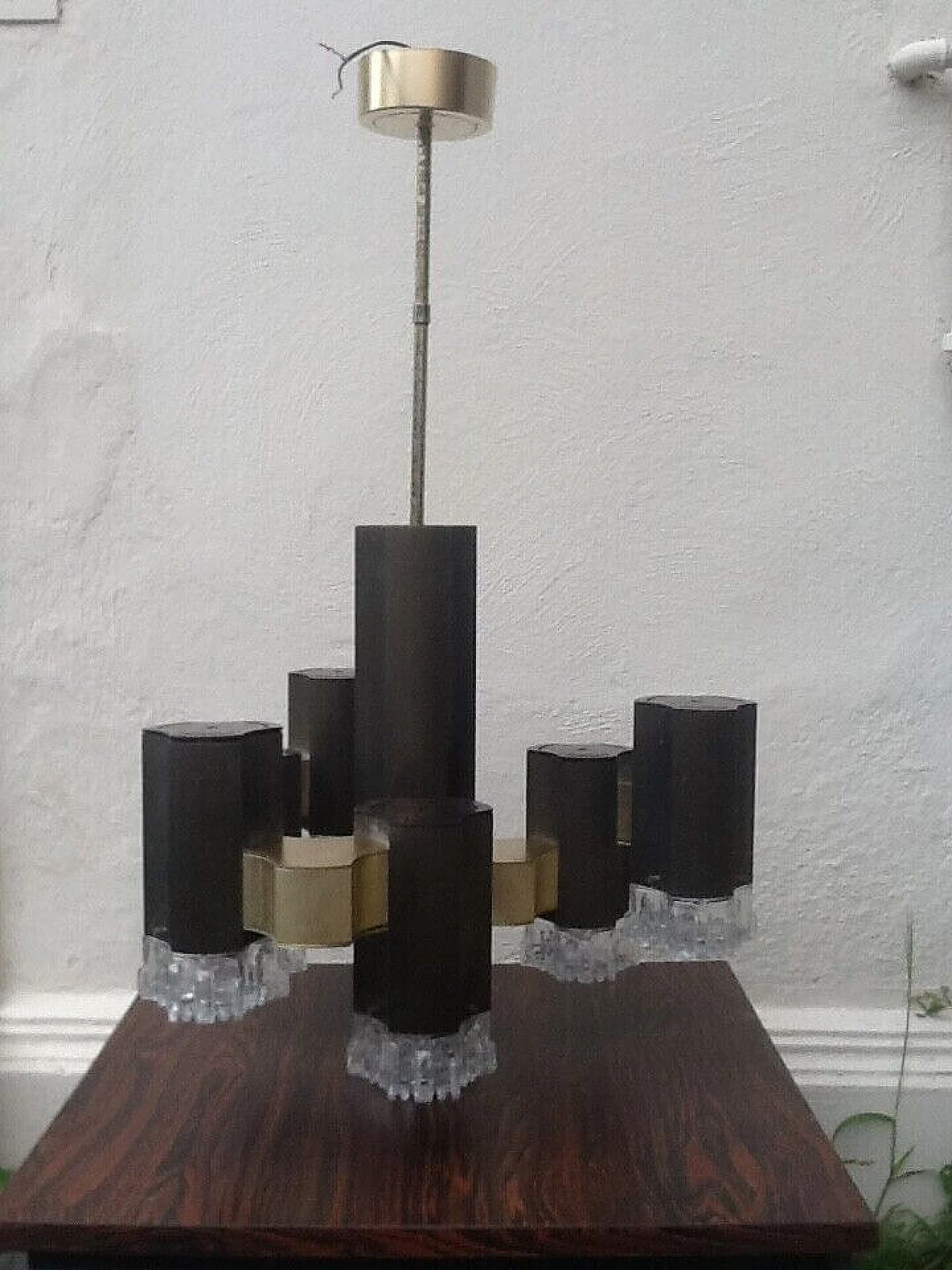 Seven-light metal and glass chandelier for Sciolari, 1970s 4