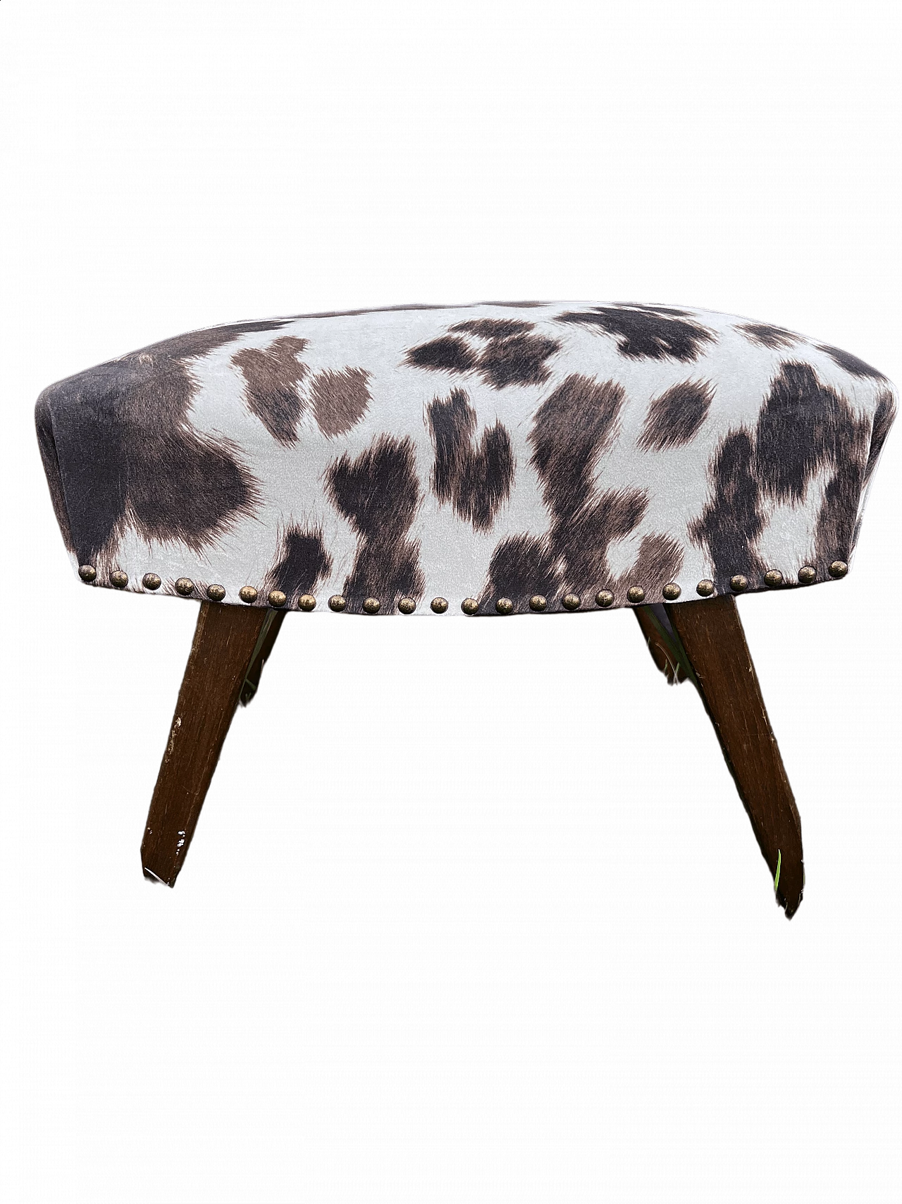 Wooden stool with padded cushion decorated with studs, 1990s 7