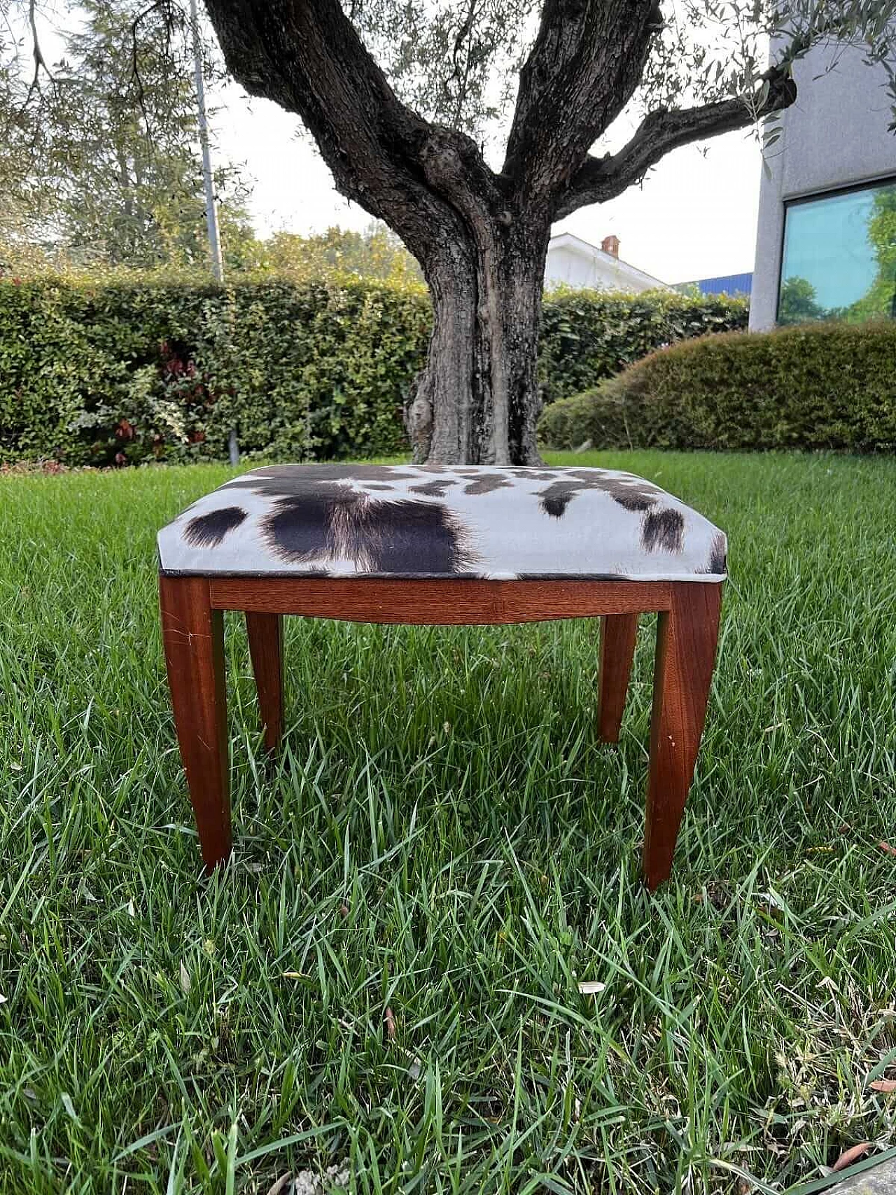 Wooden stool with spotted upholstered cushion, 1990s 7