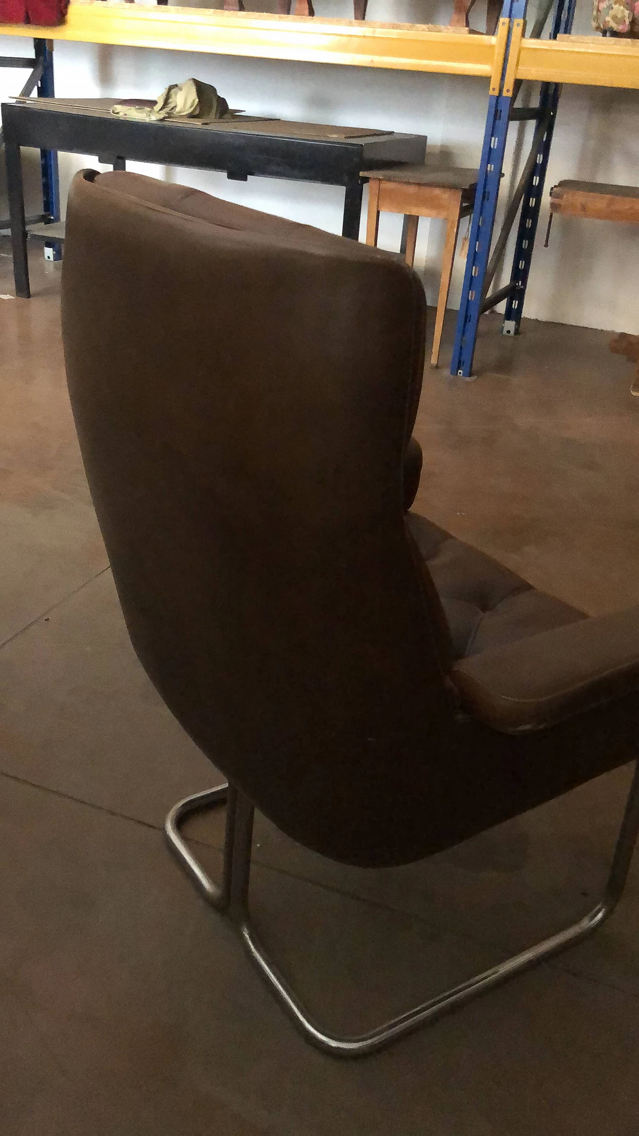 Brown leather office armchair with capitonné decoration, 1960s 1