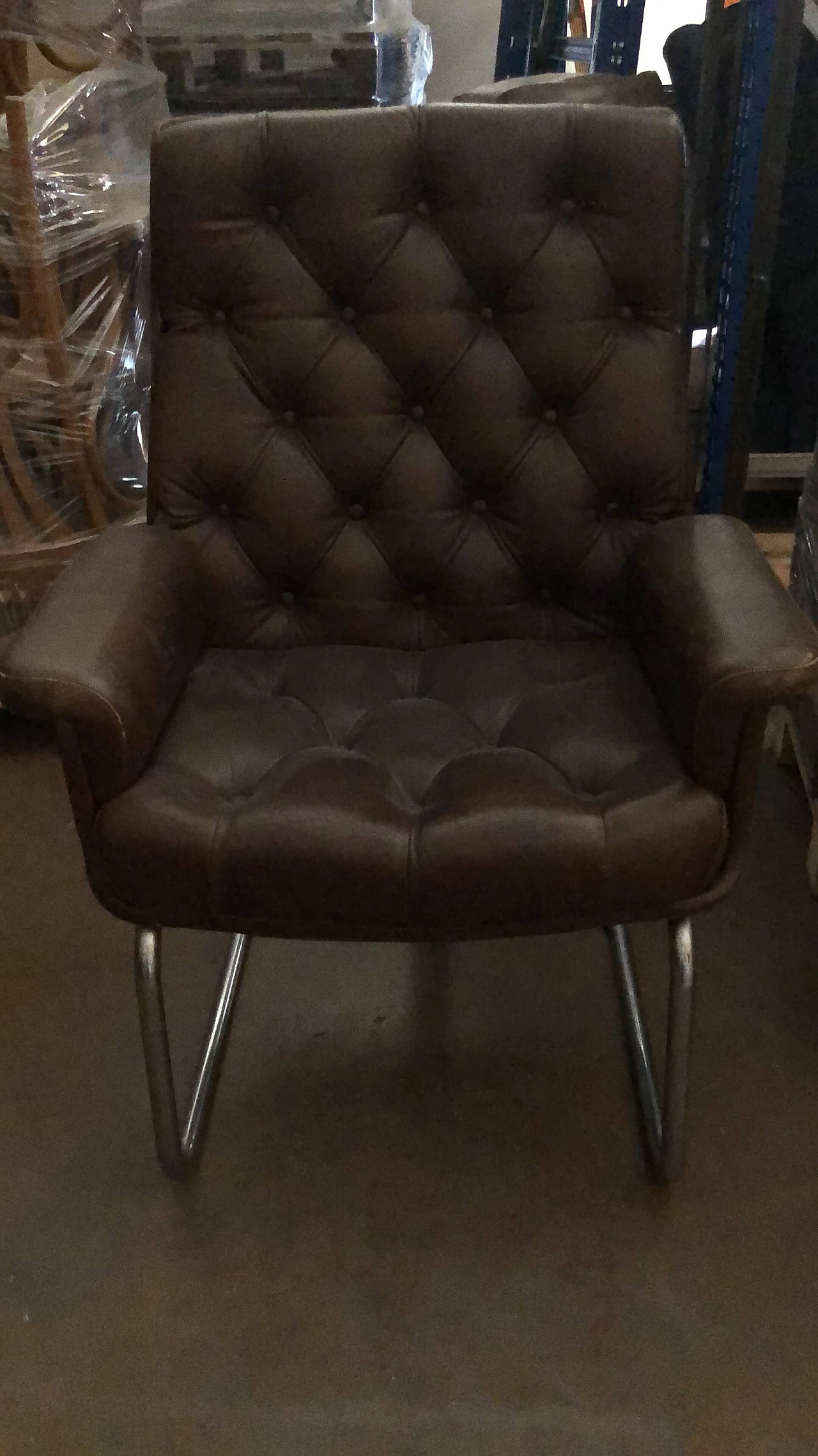 Brown leather office armchair with capitonné decoration, 1960s 2