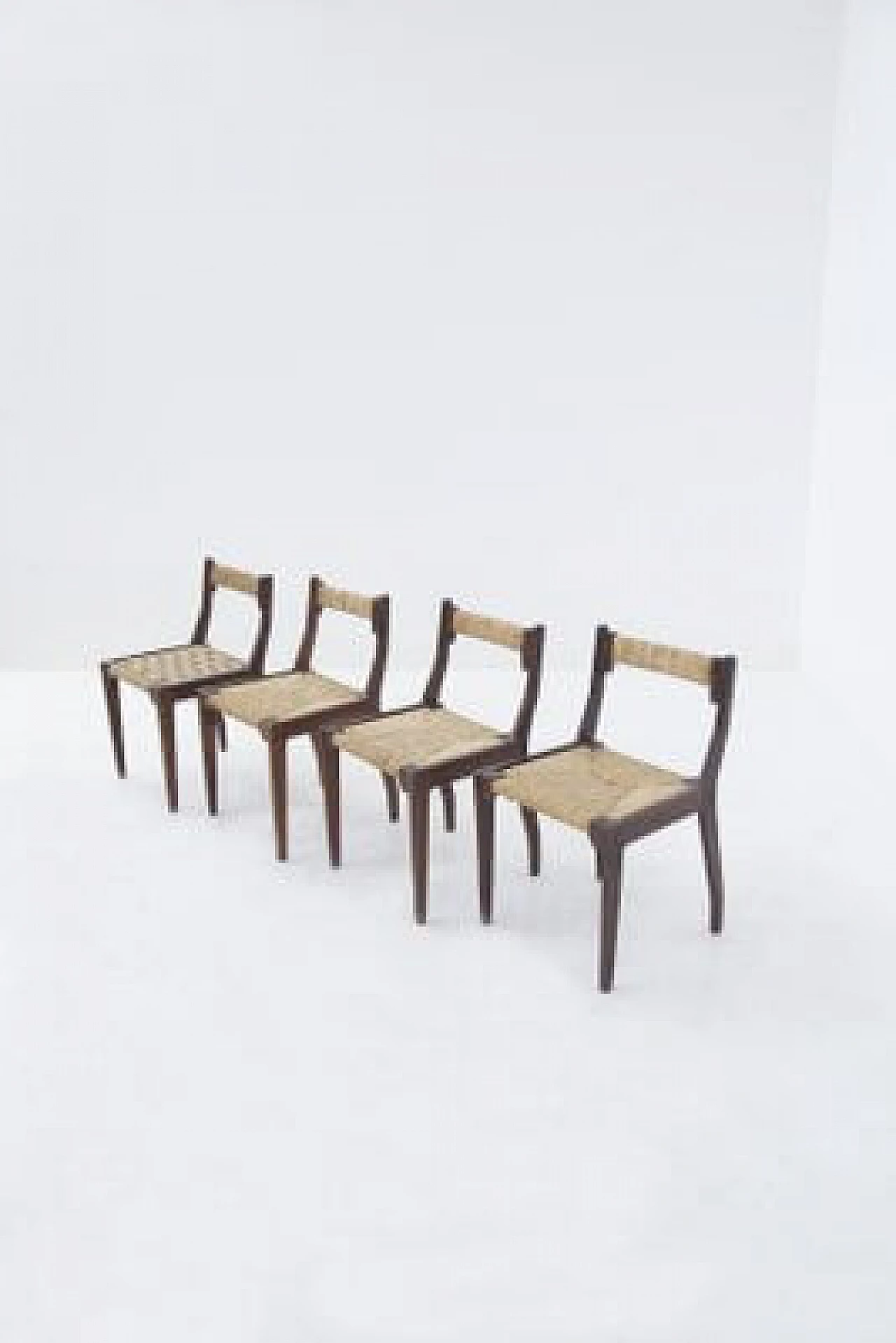 4 Wooden chairs with straw seat by Carlo Santi for Arform, 1950s 1