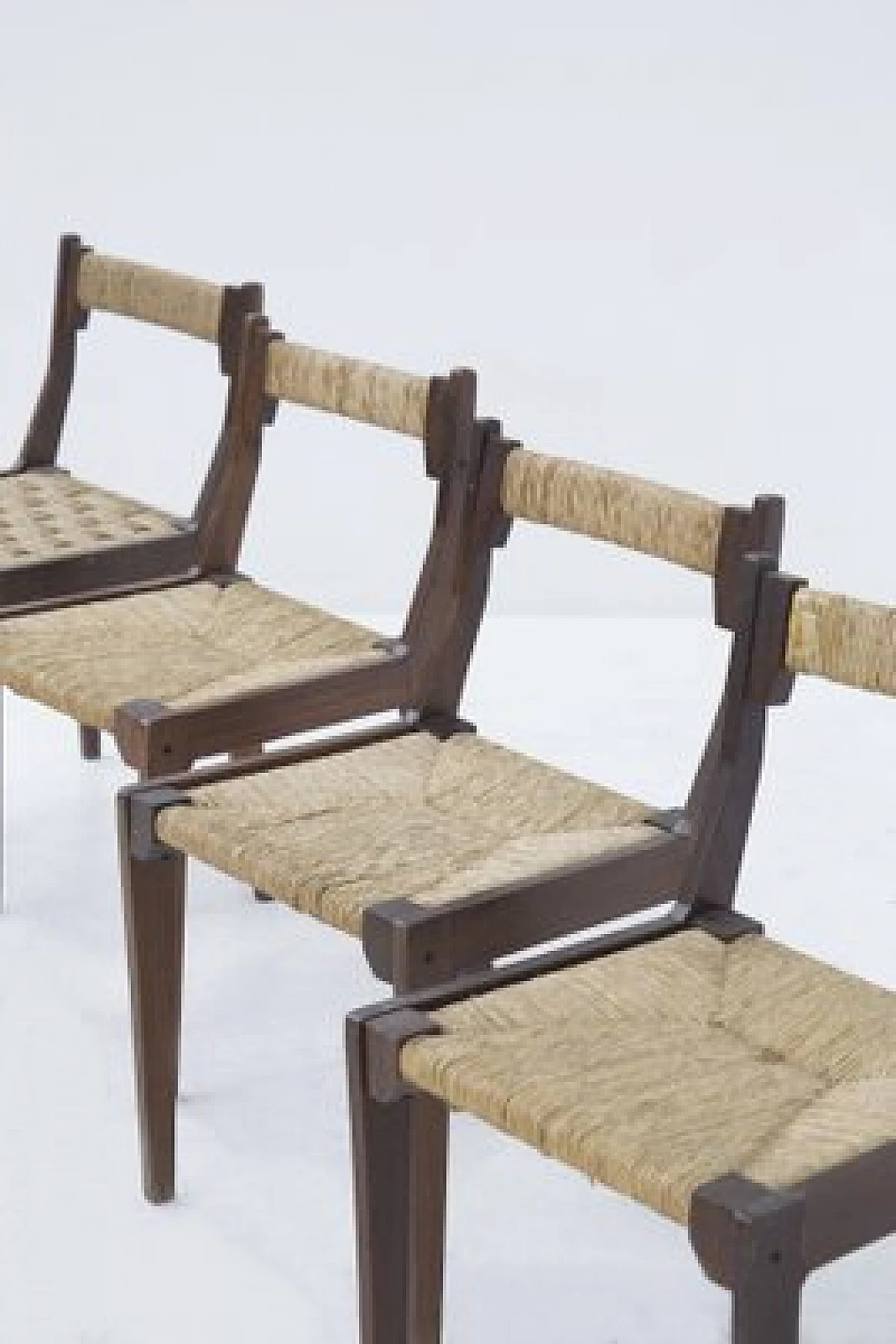 4 Wooden chairs with straw seat by Carlo Santi for Arform, 1950s 9