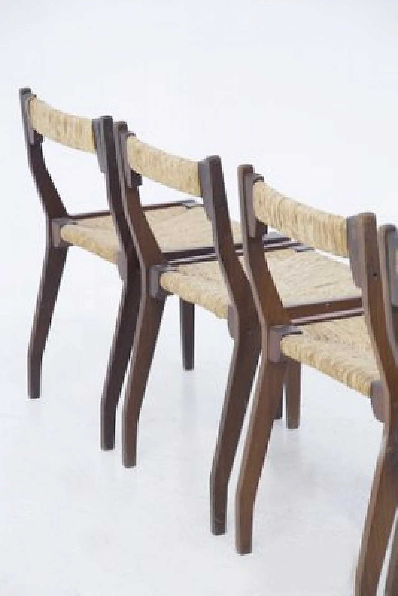 4 Wooden chairs with straw seat by Carlo Santi for Arform, 1950s 13